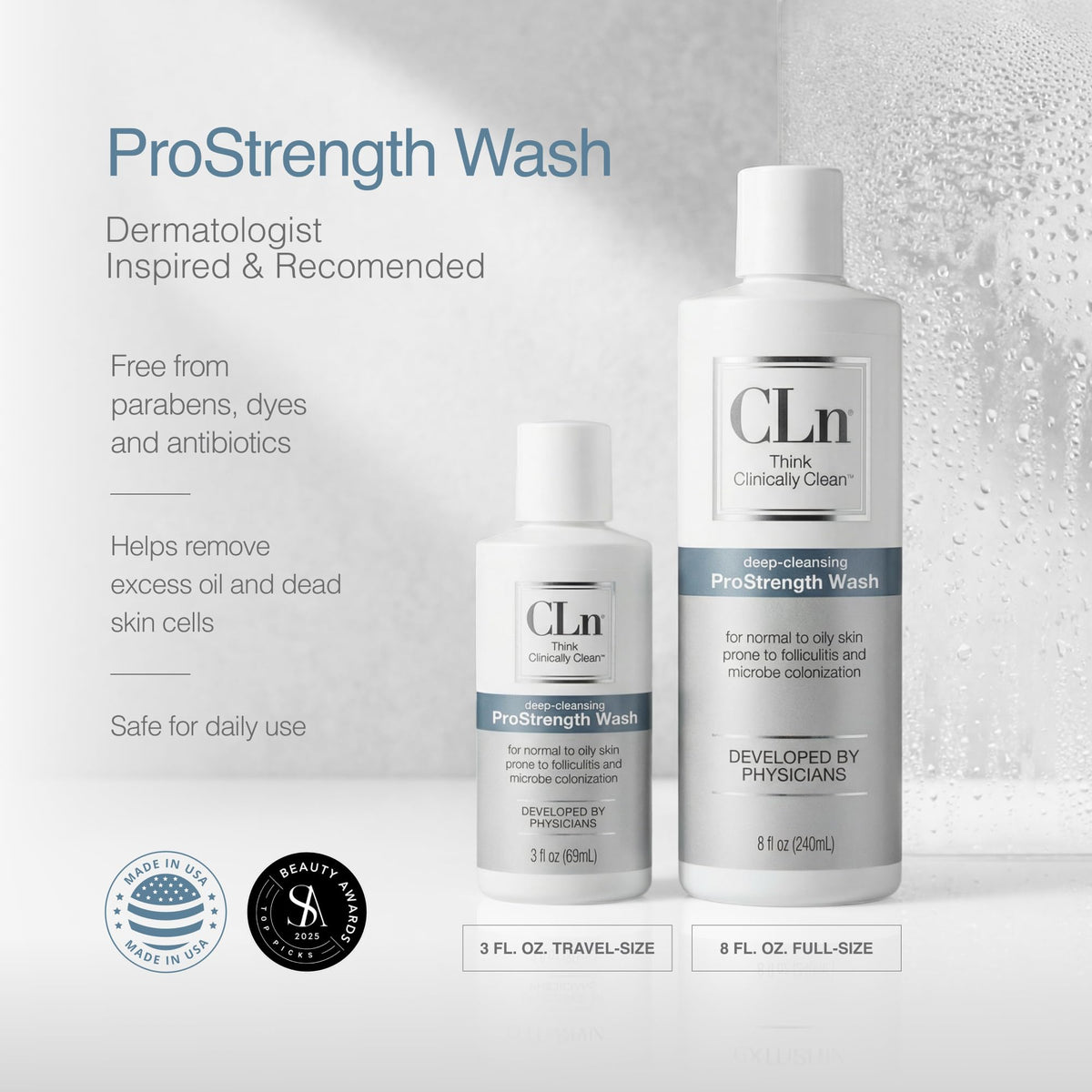 CLn ProStrength beside towel in lifestyle scene suggesting fresh results