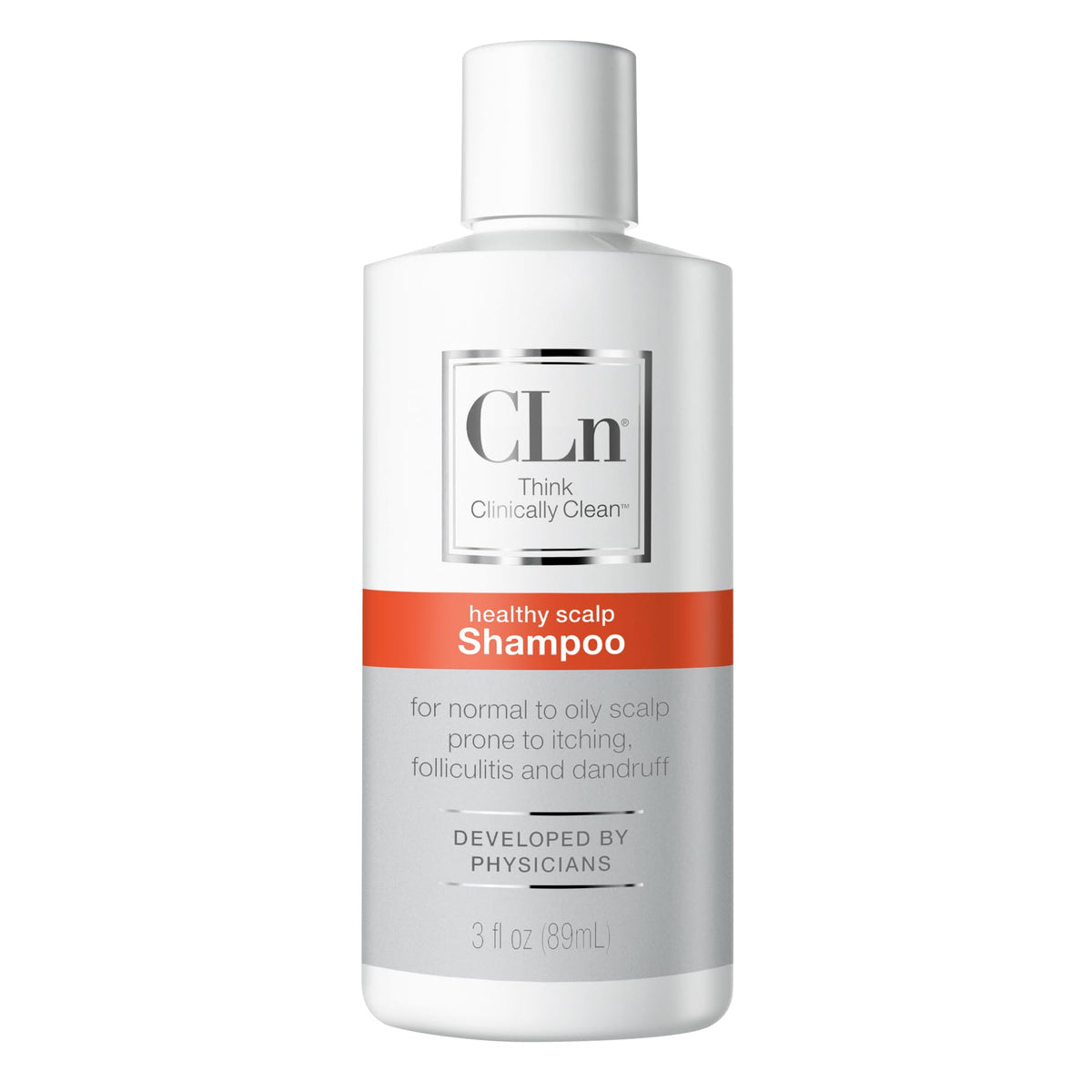 CLn shampoo front packaging showing 3 fl oz bottle and clean benefits