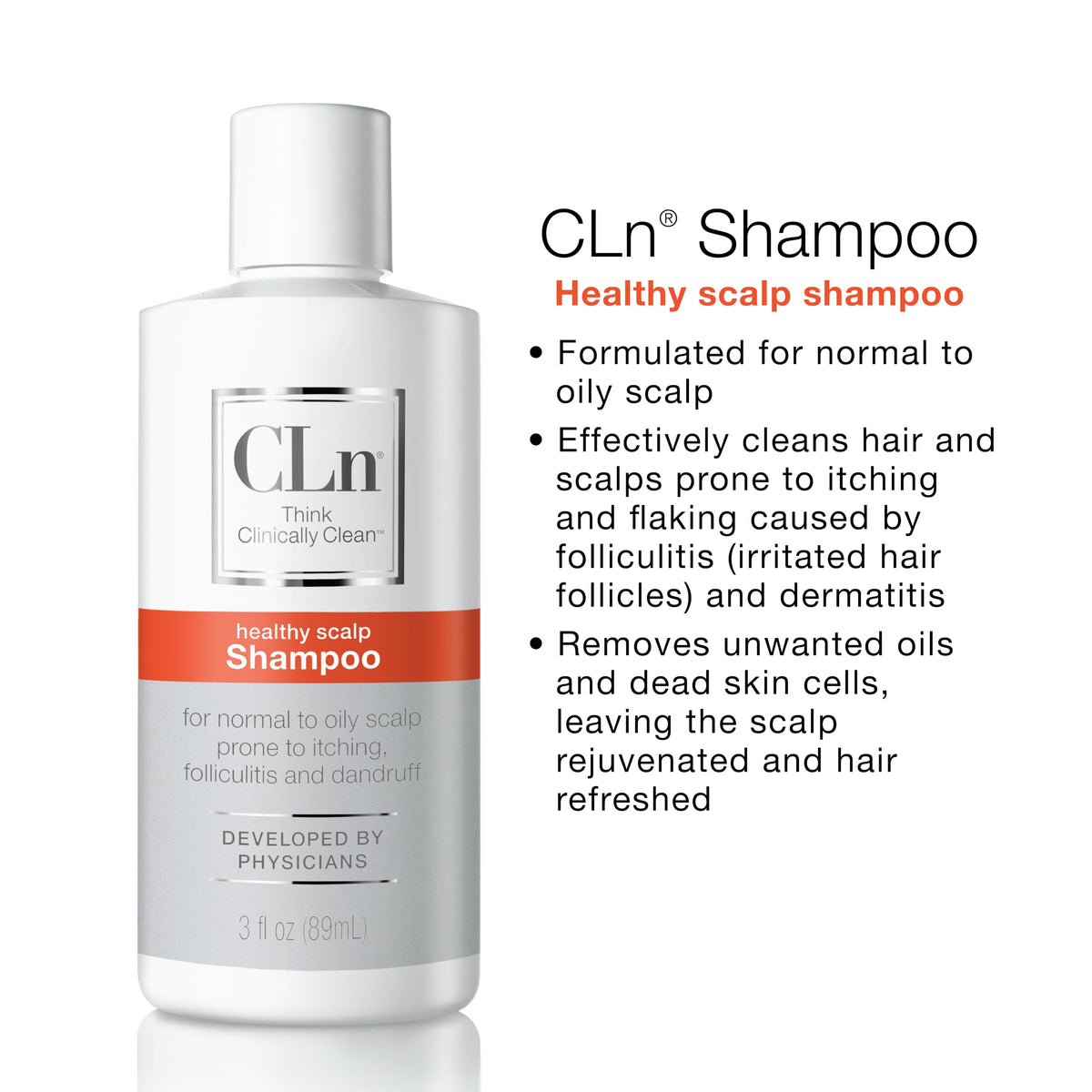 CLn shampoo ingredients shot focused on salicylic acid for exfoliating action