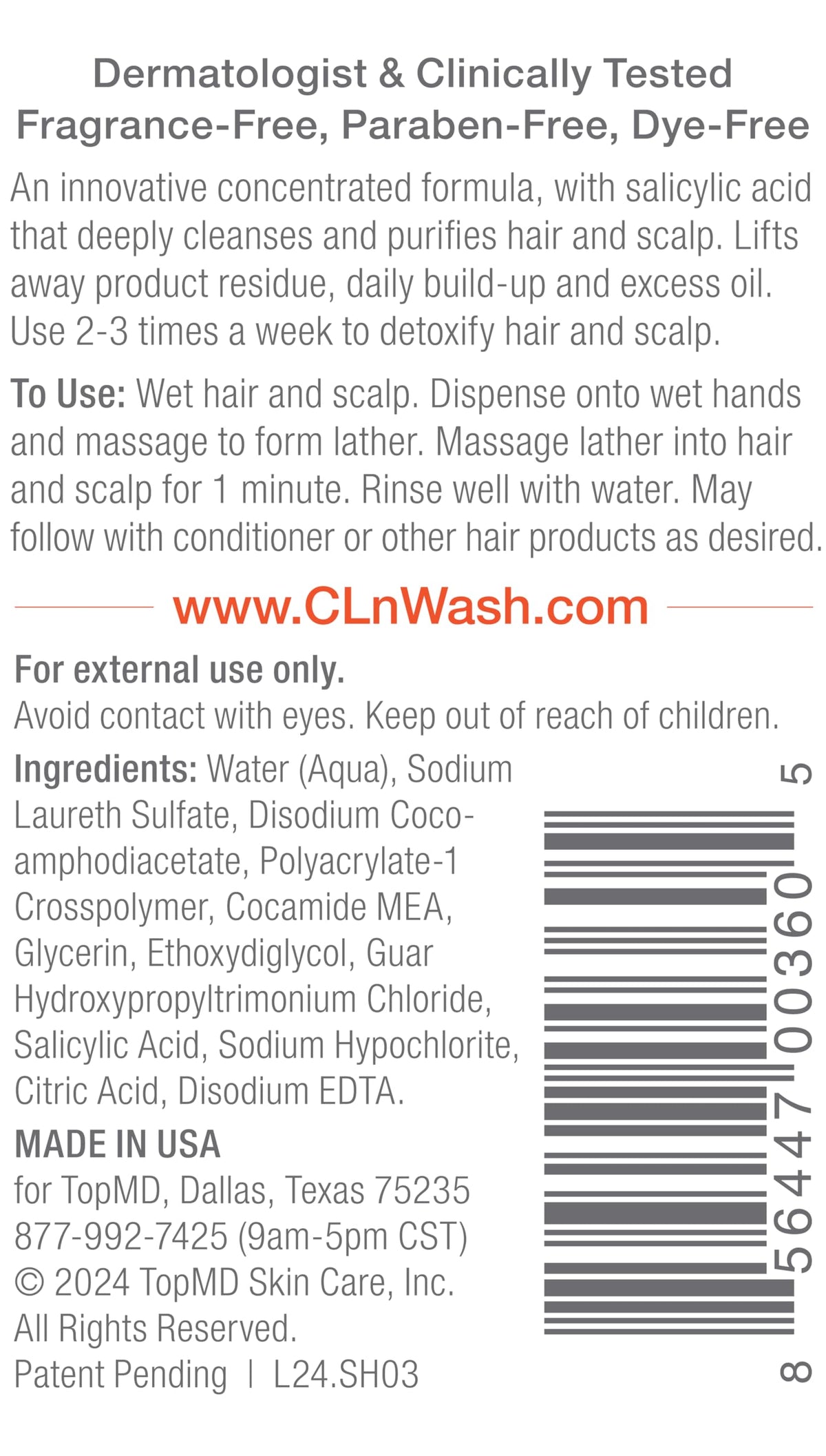CLn shampoo pour texture demonstrating gentle, clarifying consistency
