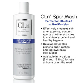 Athlete using CLn SportWash after training to reduce skin microbes