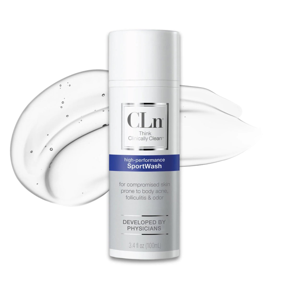 CLn SportWash front bottle showing compact travel-friendly design and clear purpose