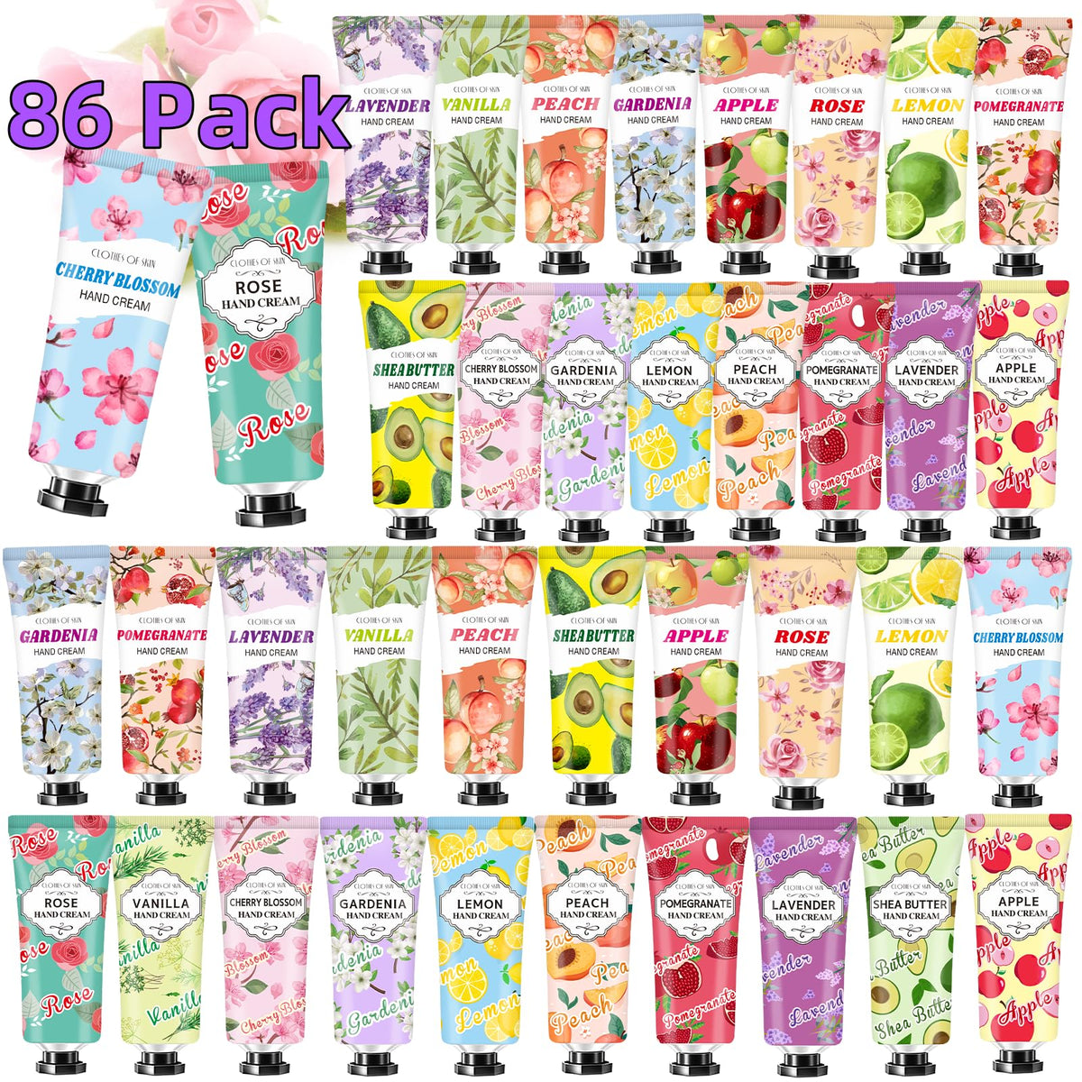 CLOTHES OF SKIN front-packaging showing bulk hand cream set and variety benefits