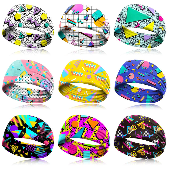 clothmile front pack view showing nine neon headbands and vibrant retro styling