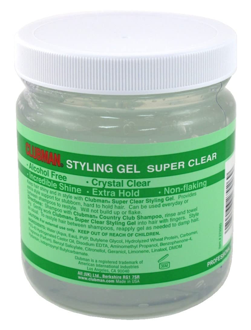 Clubman gel texture close-up highlighting clear, non-greasy consistency for easy application
