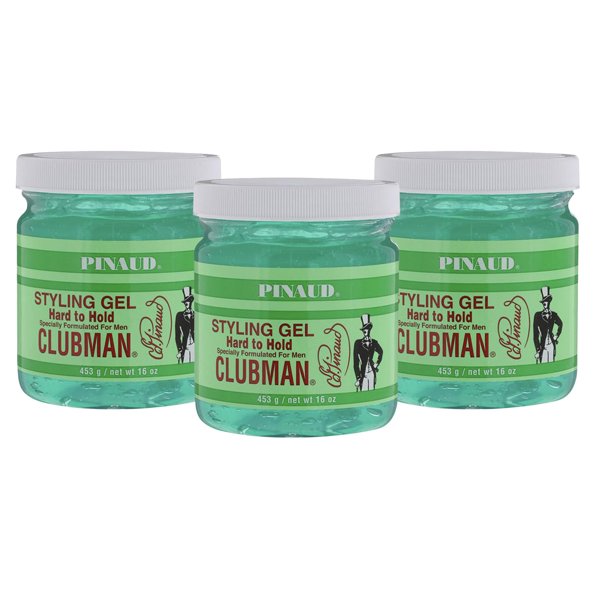 Clubman Pinaud front packaging showing bottle and label benefits