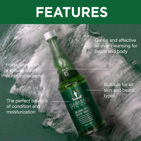 Clubman Pinaud in-shower use on beard illustrating convenient daily cleansing