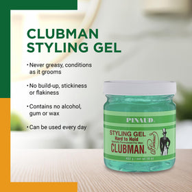 Clubman Pinaud man applying gel demonstrating firm hold benefit