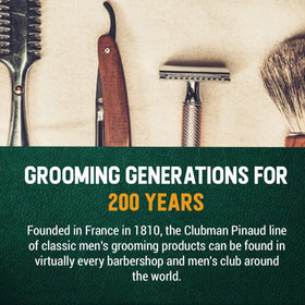 Clubman Pinaud label close-up highlighting botanical complex and conditioning