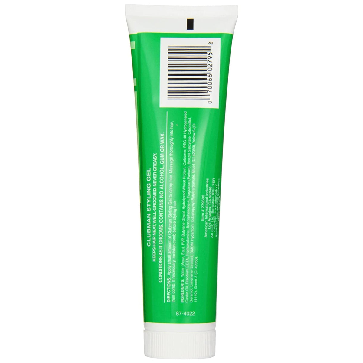 Clubman Pinaud gel next to ruler showing 3.75 oz size for travel-friendly use