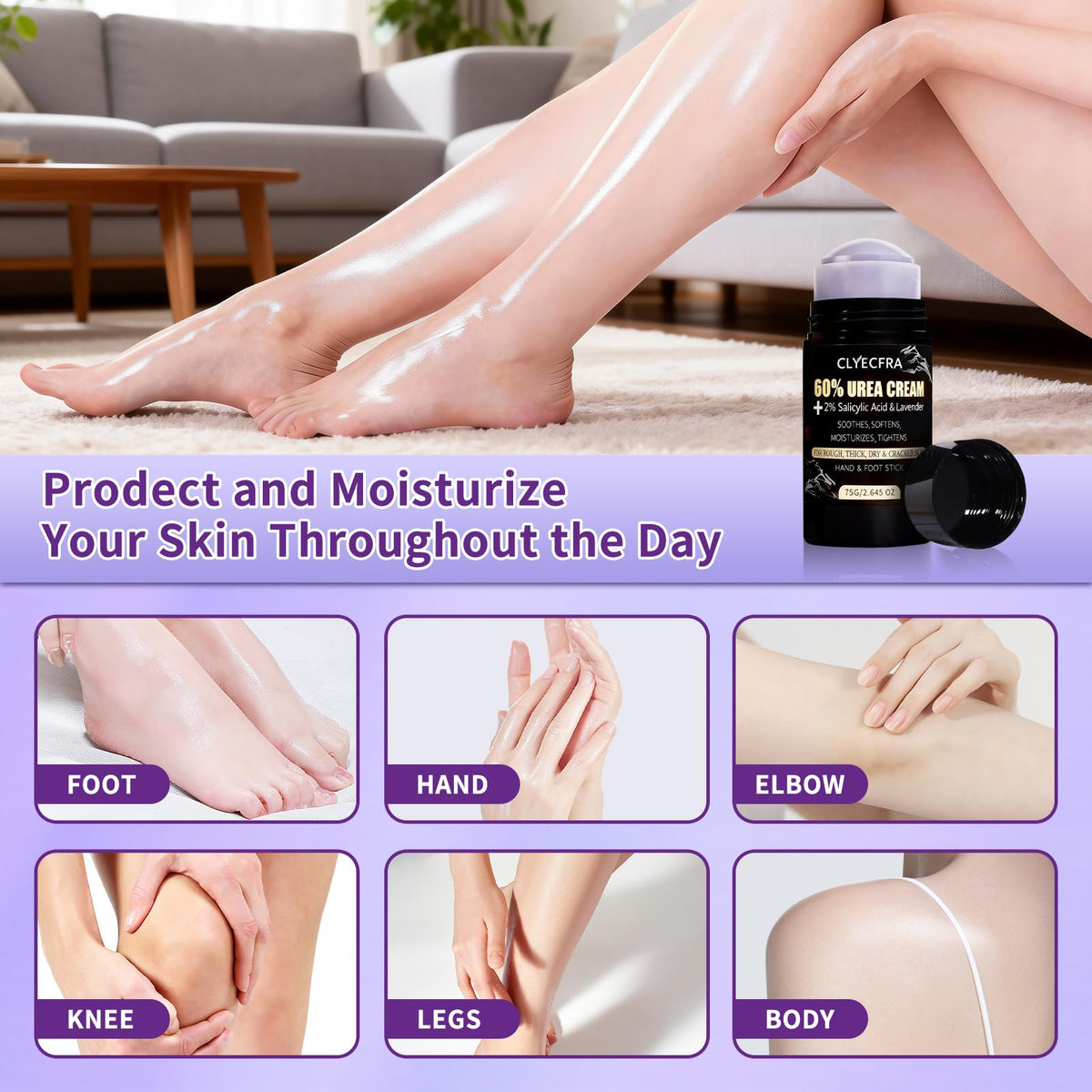 Clyecfra with lavender sprig in bathroom lifestyle scene promoting calming scent