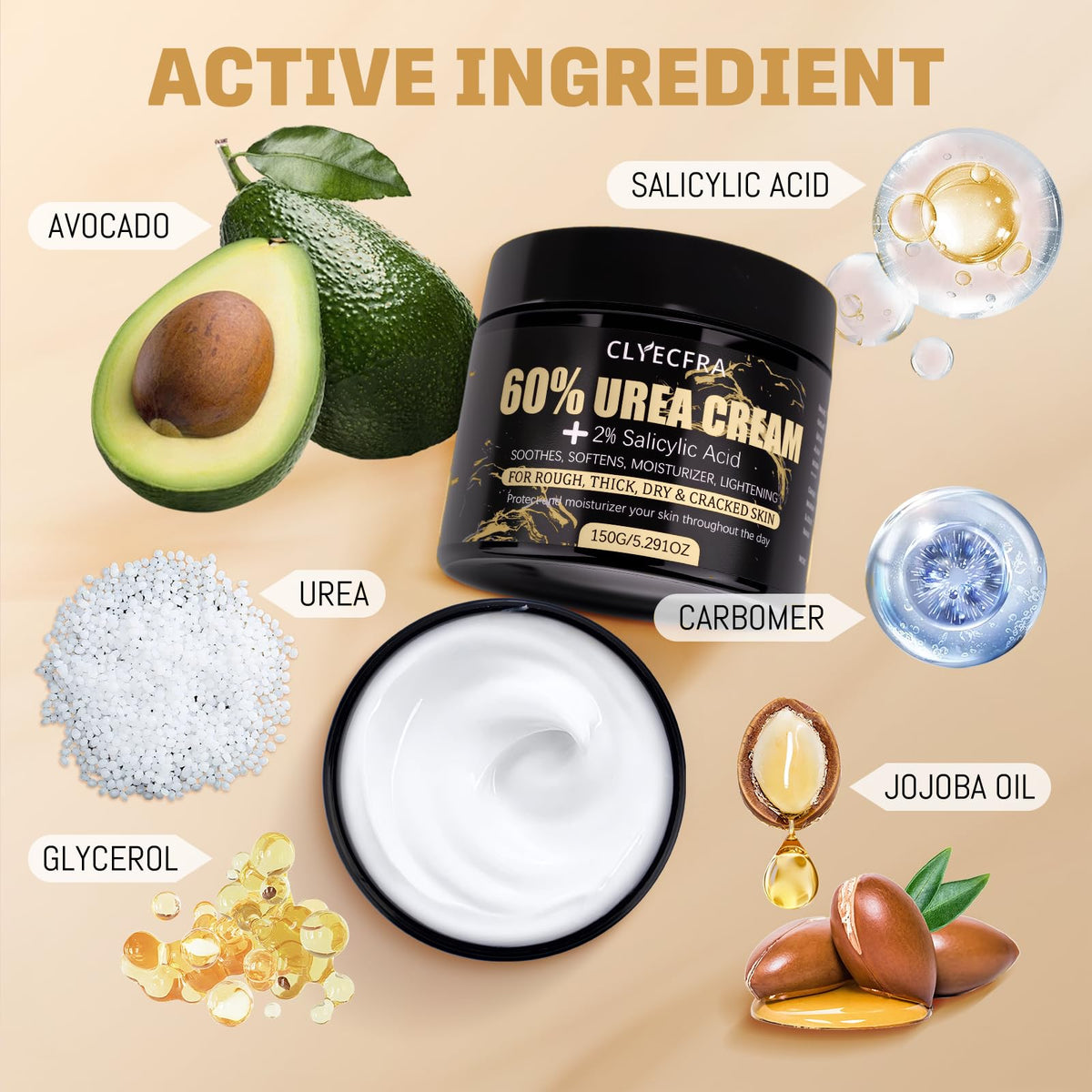 Clyecfra texture closeup showing creamy consistency and quick absorption benefit