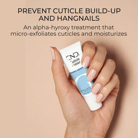 CND Cuticle Eraser tube label detail highlighting gentle exfoliation benefit