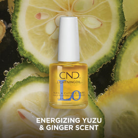 CND LIGHTNINGOIL applied to cuticle from a bottle in hand for quick hydration benefit