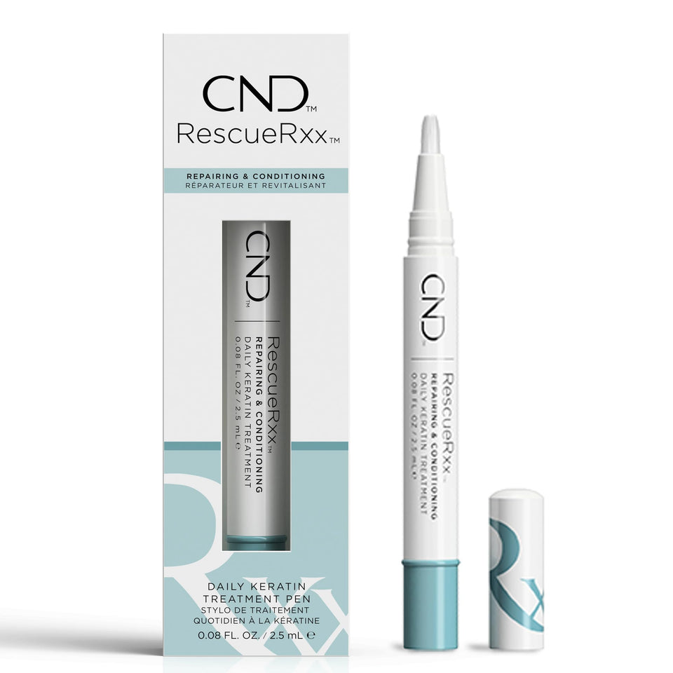 CND RescueRXx front packaging showing compact repair pen for travel