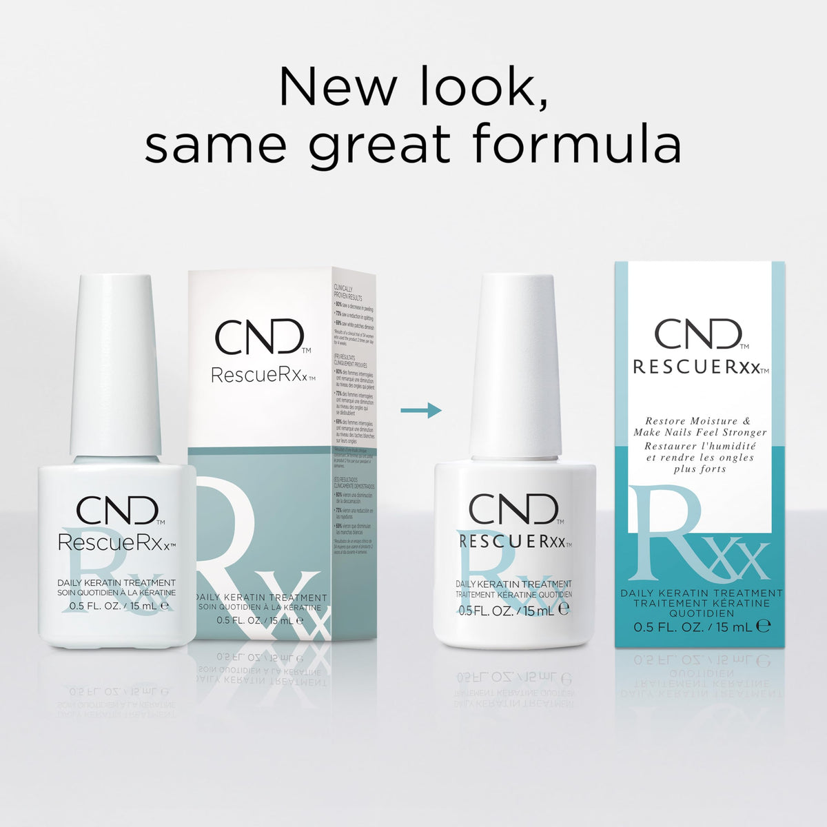 CND RescueRxx next to manicure tools in a salon setting, implies professional-strength nail care