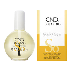 CND SolarOil front bottle view showing product and branding, quick moisturizing benefit