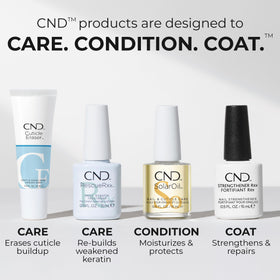CND Strengthener RXx in a salon manicure scene for stronger healthier nails