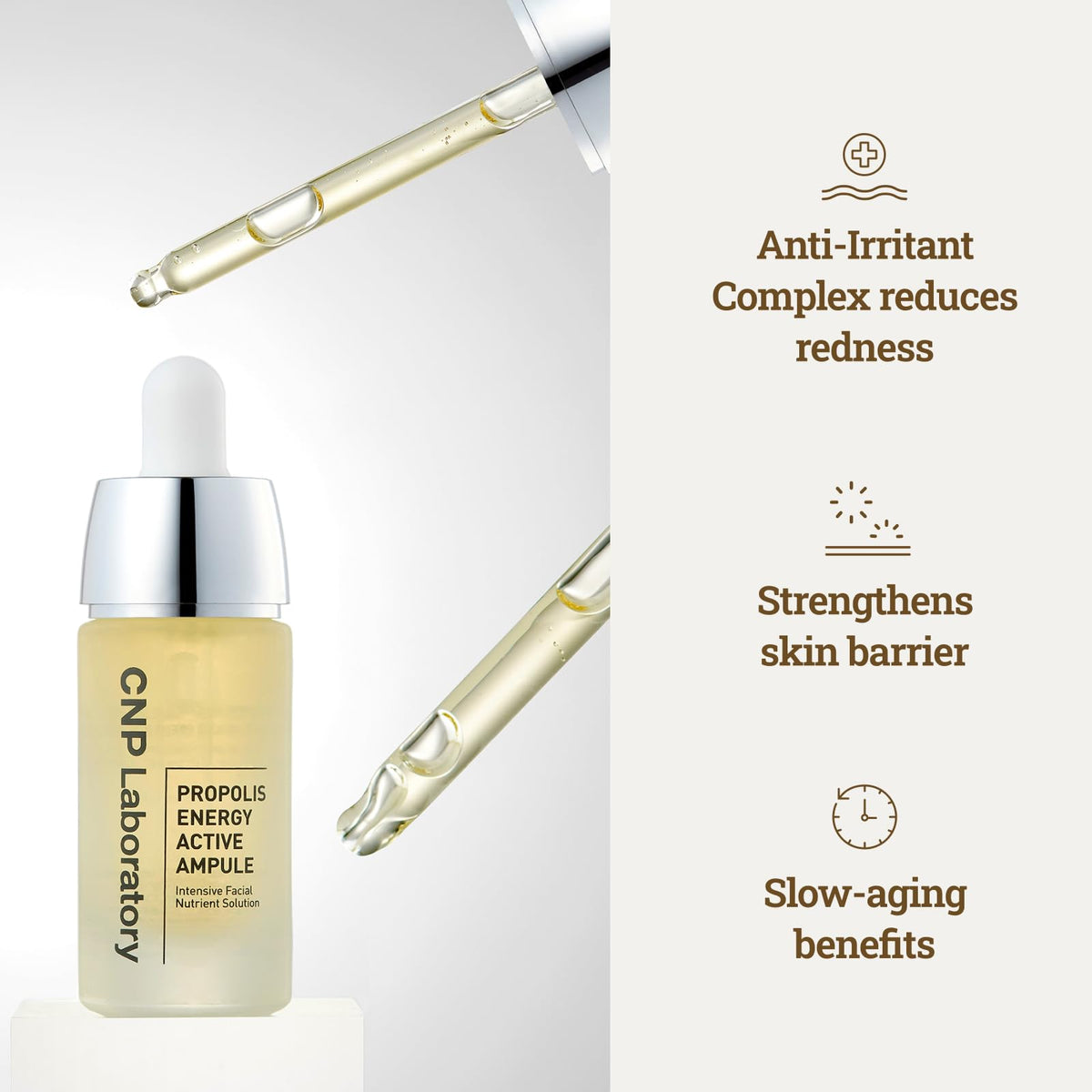 propolis extract and honey imagery beside CNP bottle illustrating nourishing ingredients