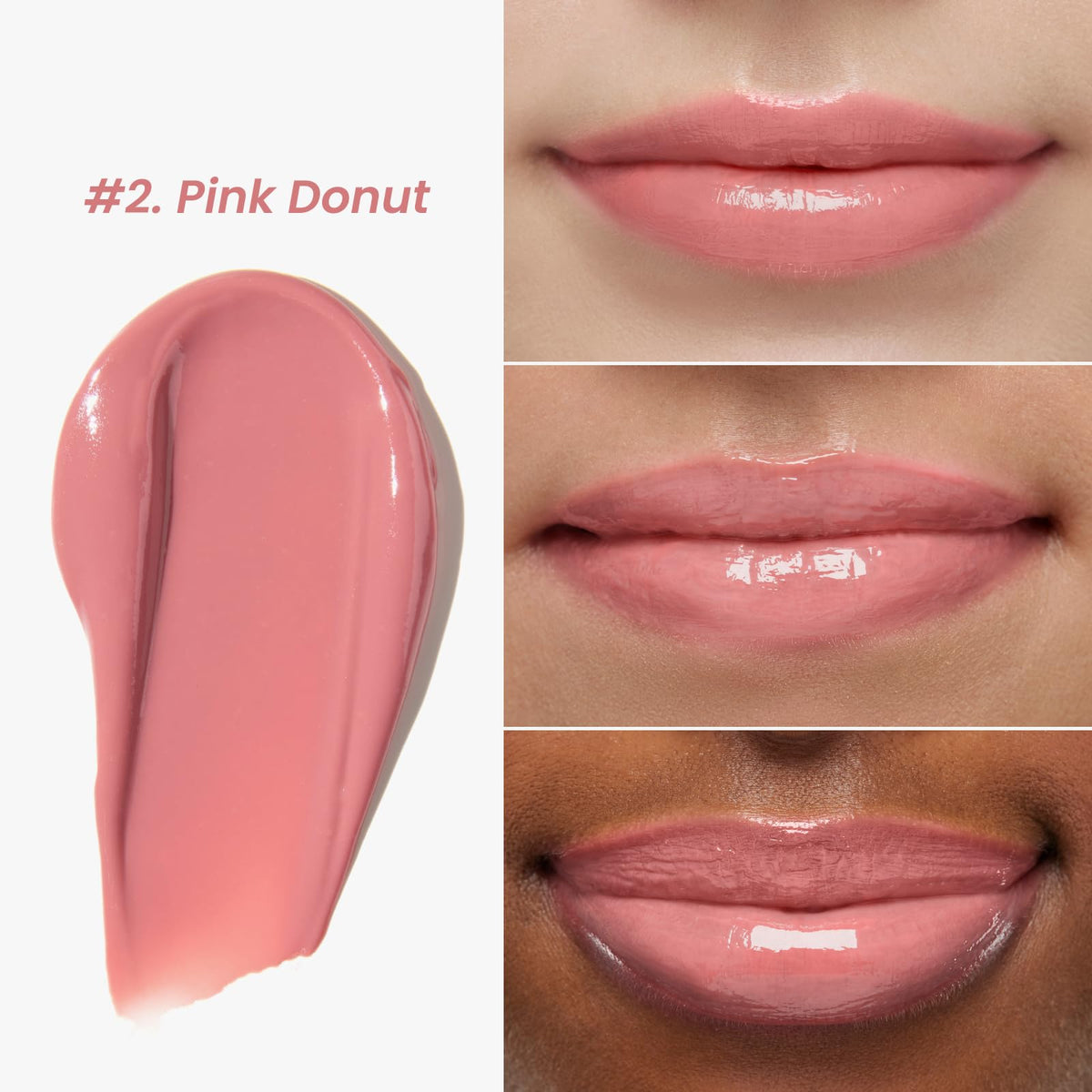 CNP Pink Donut tint applied on lips showing natural pink gloss and enhanced color