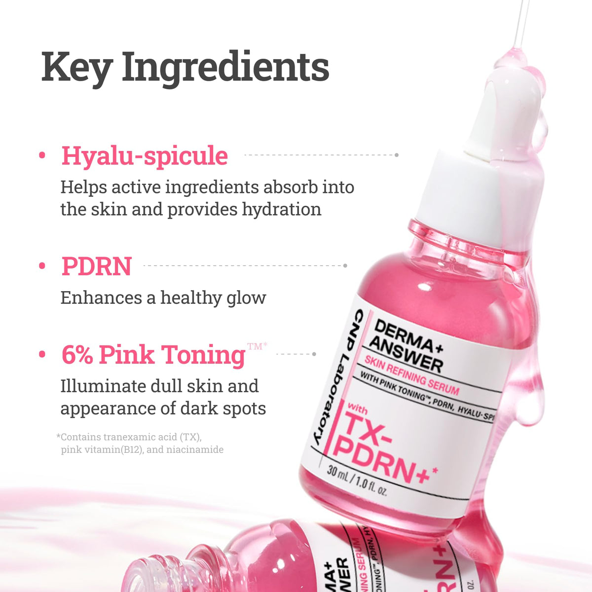 CNP label close shot listing tranexamic acid and niacinamide benefits