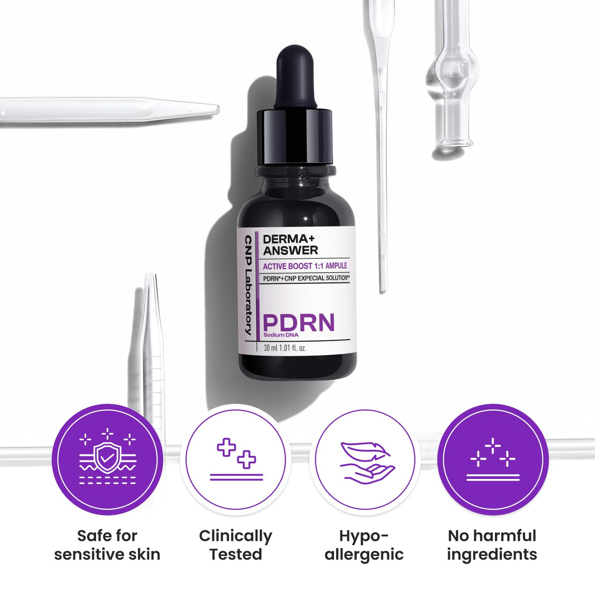 CNP ampoule staged on bathroom vanity suggesting daily routine and lifestyle benefit