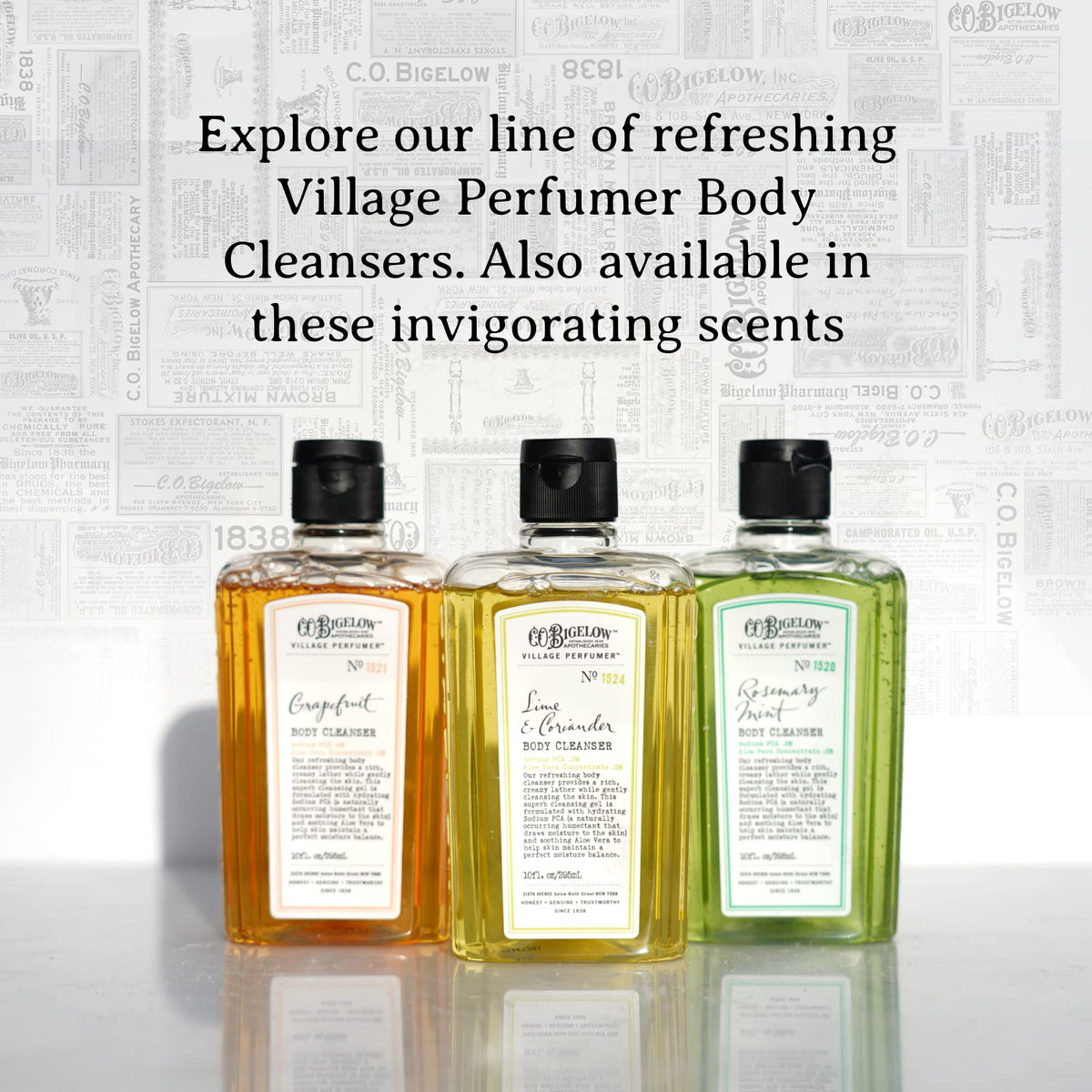 C.O. Bigelow in a bathroom setting showing lifestyle use and appealing scent