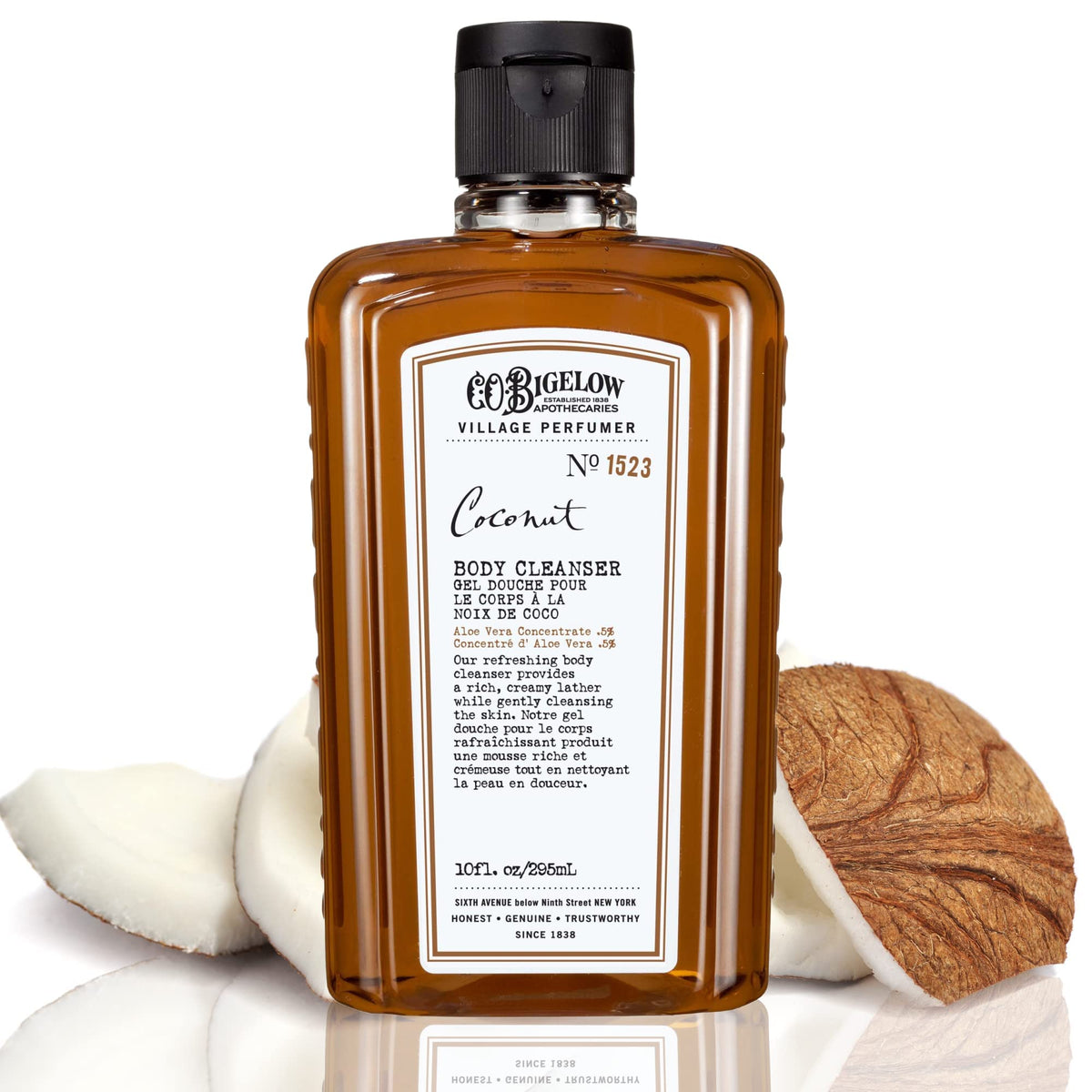 C.O. Bigelow front bottle view showing coconut scent and travel-ready size