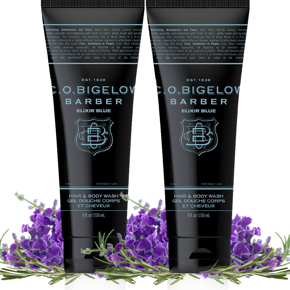 C. O. Bigelow label closeup showing scent notes and ingredient benefits
