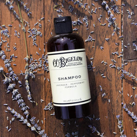 C.O. Bigelow label detail highlighting lavender and peppermint ingredients