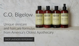 C.O. Bigelow bottle in bathroom lifestyle scene suggesting daily routine freshness