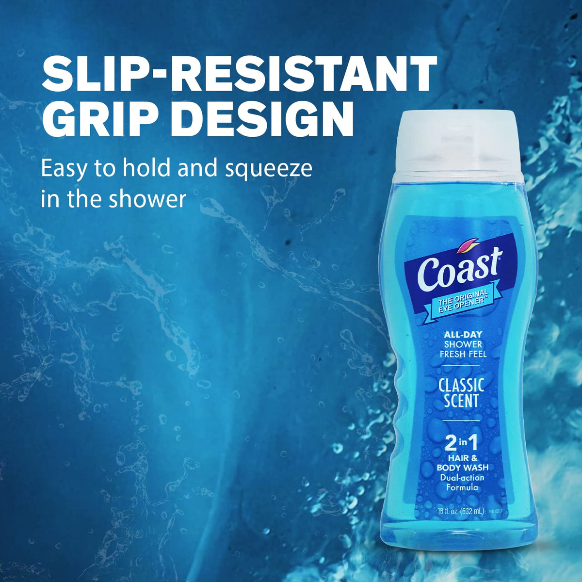 Coast 18 fl oz size comparison showing travel-friendly volume and value