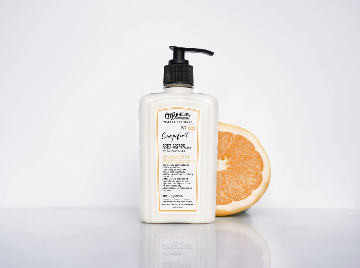 C. O. Bigelow ingredients label highlighting aloe, borage and olive oils