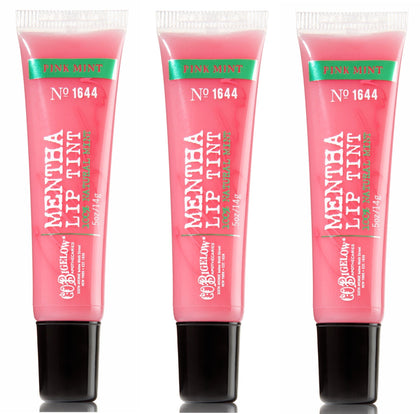 C.O. Bigelow Mentha Lip Tint front packaging showing three pink tubes and easy touch-up