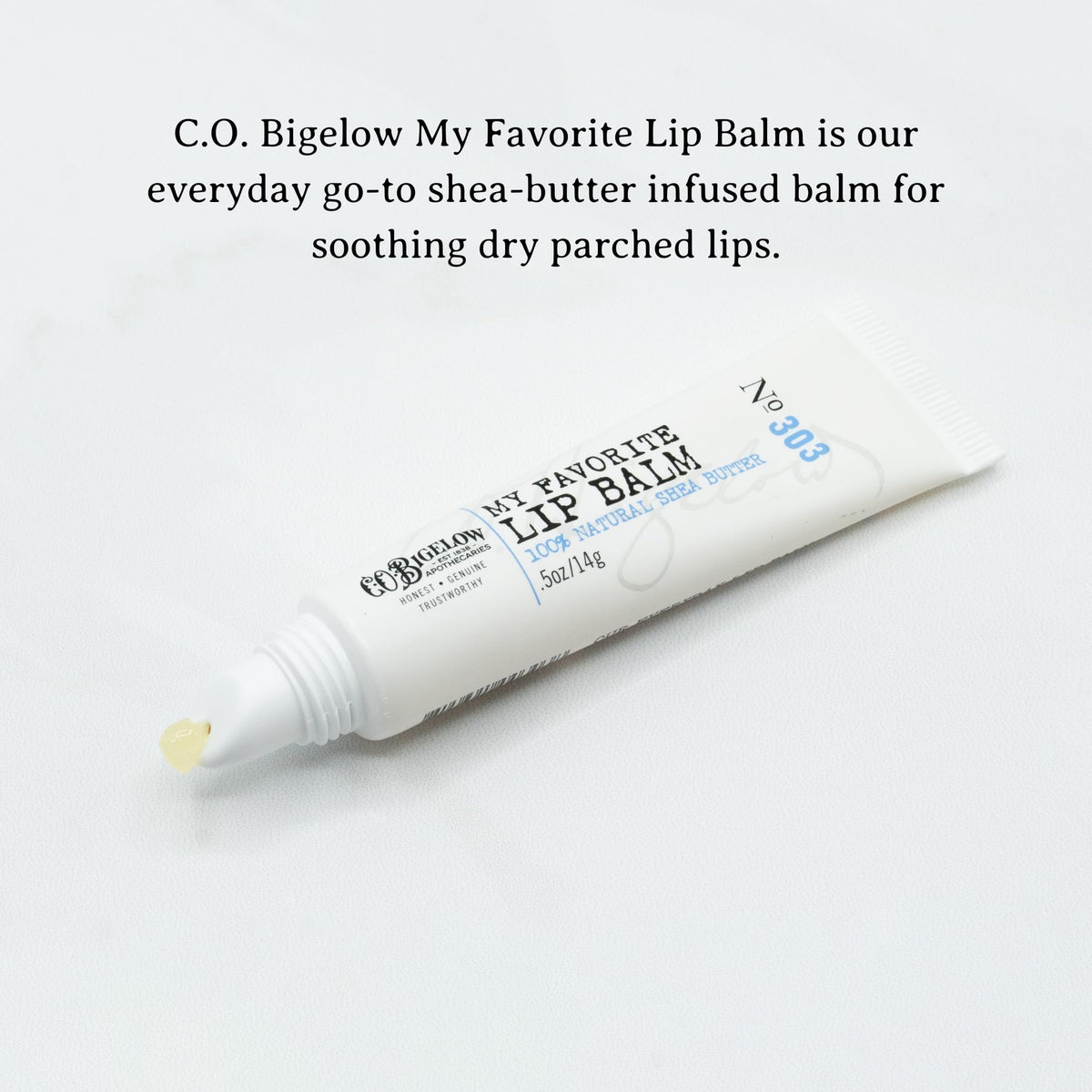 C. O. Bigelow open tube close-up highlighting smooth applicator benefit