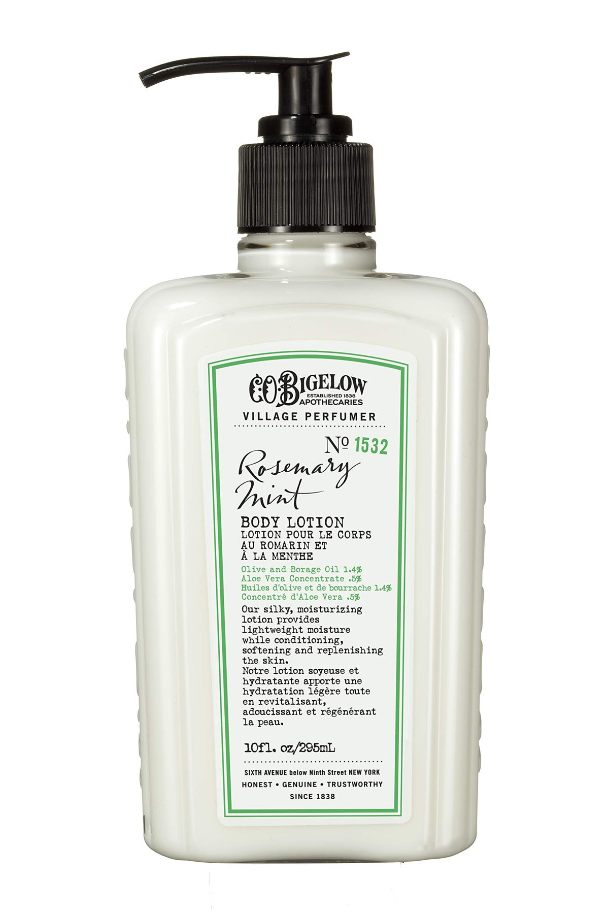 C. O. Bigelow lotion texture close-up showing lightweight, fast-absorbing cream