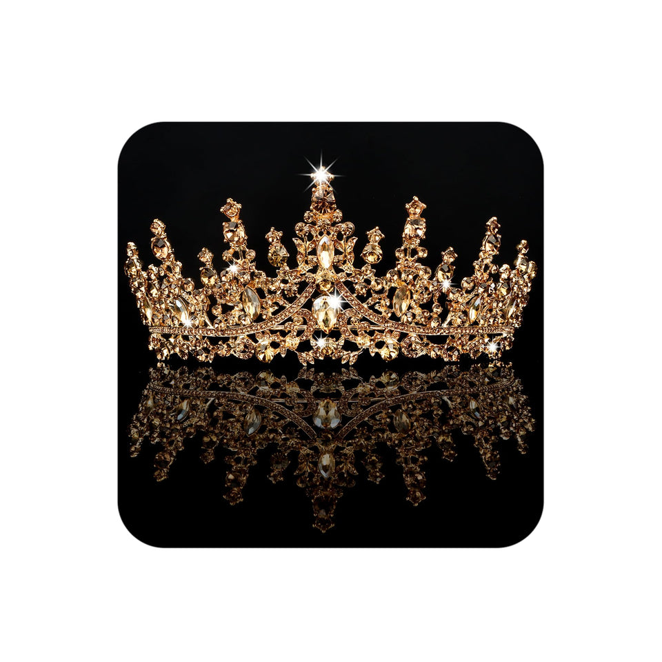 COCIDE gold tiara front view showing sparkle and regal shape