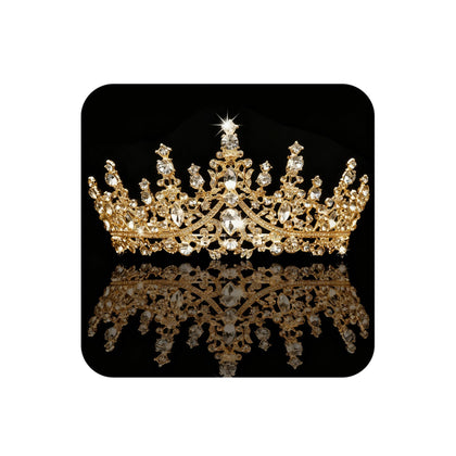 COCIDE gold tiara front view showing regal sparkle and elegant shape