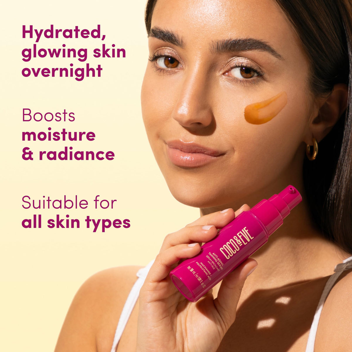 Coco & Eve used on neck and décolletage showing natural, blended tan