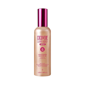 Coco & Eve front packaging showing SPF 50 and shimmering finish benefit