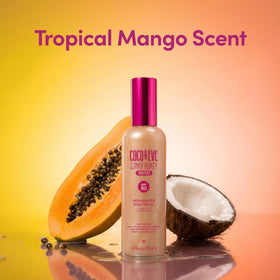 Coco & Eve ingredients layout with oils and cacao showing nourishing benefit