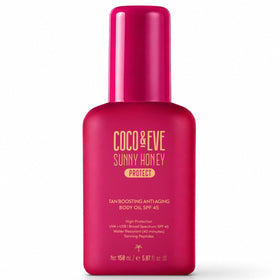 Coco & Eve bottle pump front view showing sleek packaging and SPF45 protection