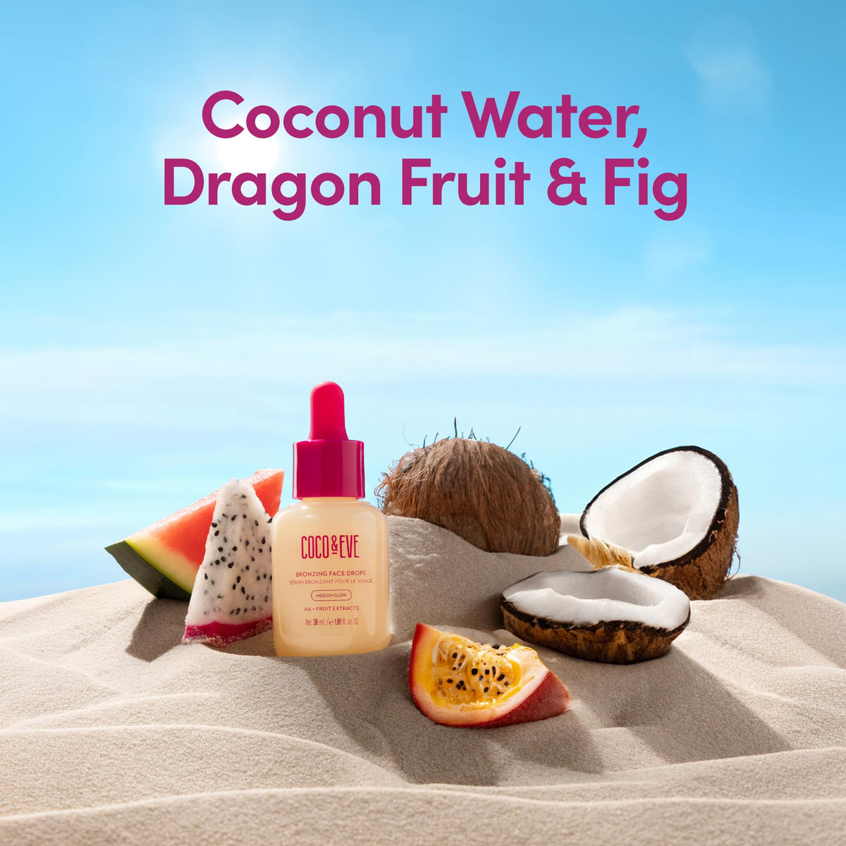 Coco & Eve close-up of label highlighting vegan, cruelty-free, hydrating formula