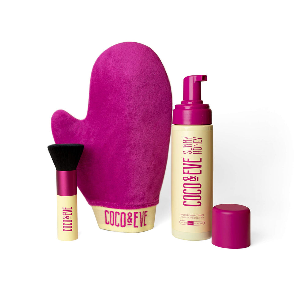 Coco & Eve front packaging showing product and included mitt for easy storage
