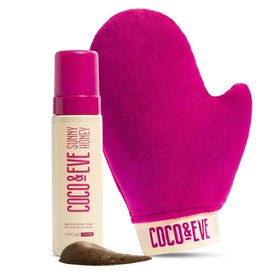 Coco & Eve front packaging showing mousse bottle and bronzing kit, clear benefit of readiness