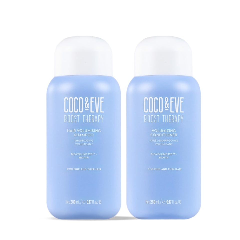 Coco & Eve front packaging of volumising bundle showing product pair benefit