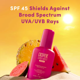 Coco & Eve ingredient flatlay with pineapple, guava, watermelon showing nourishing antioxidants