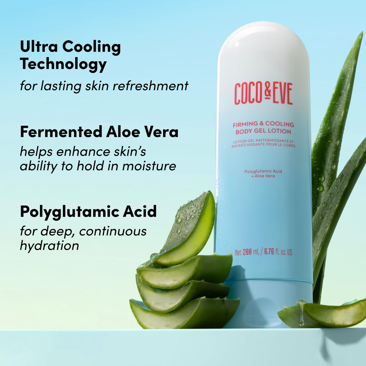 Coco & Eve ingredients label close-up highlighting polyglutamic acid hydration benefit