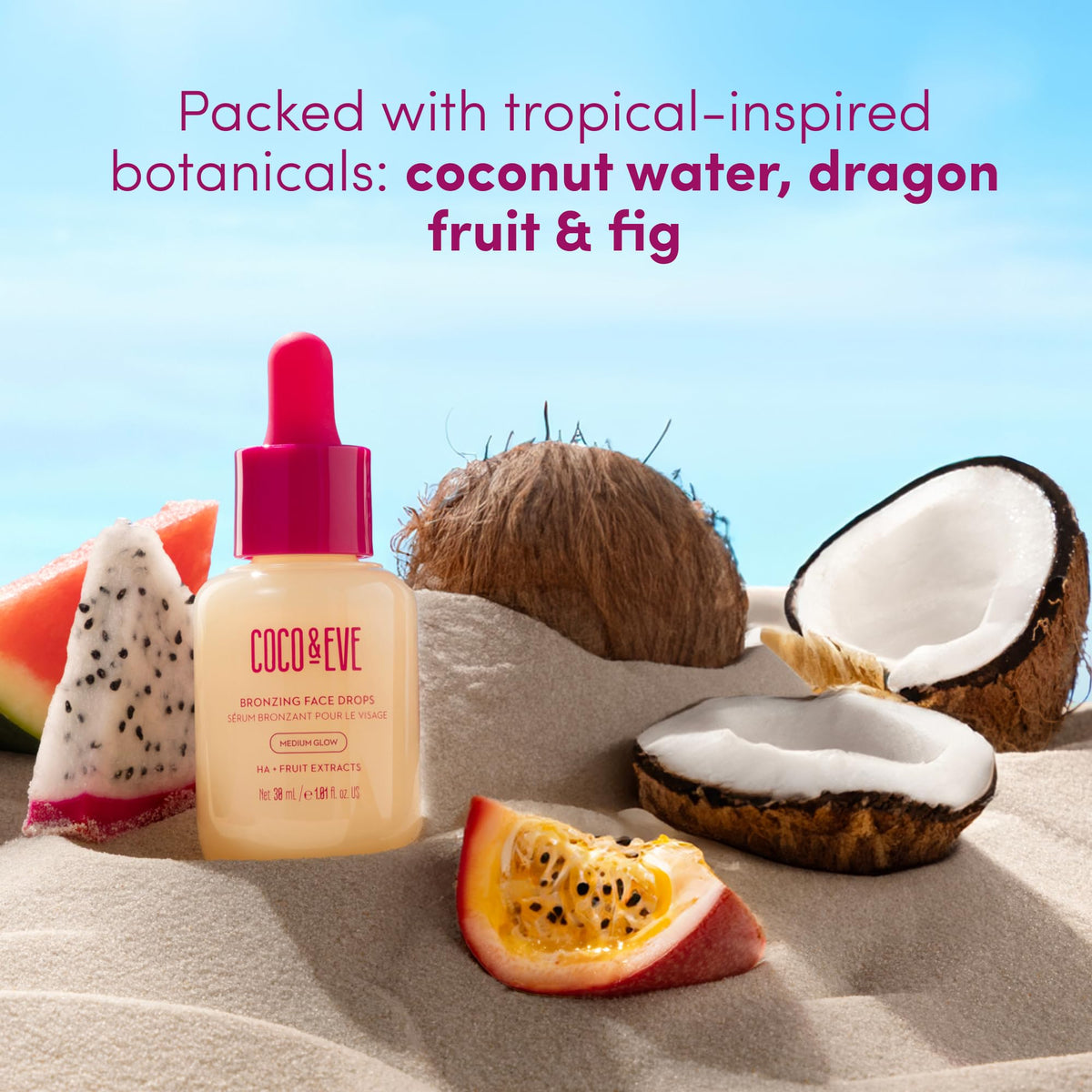 Coco & Eve ingredients label showing hyaluronic acid and botanicals