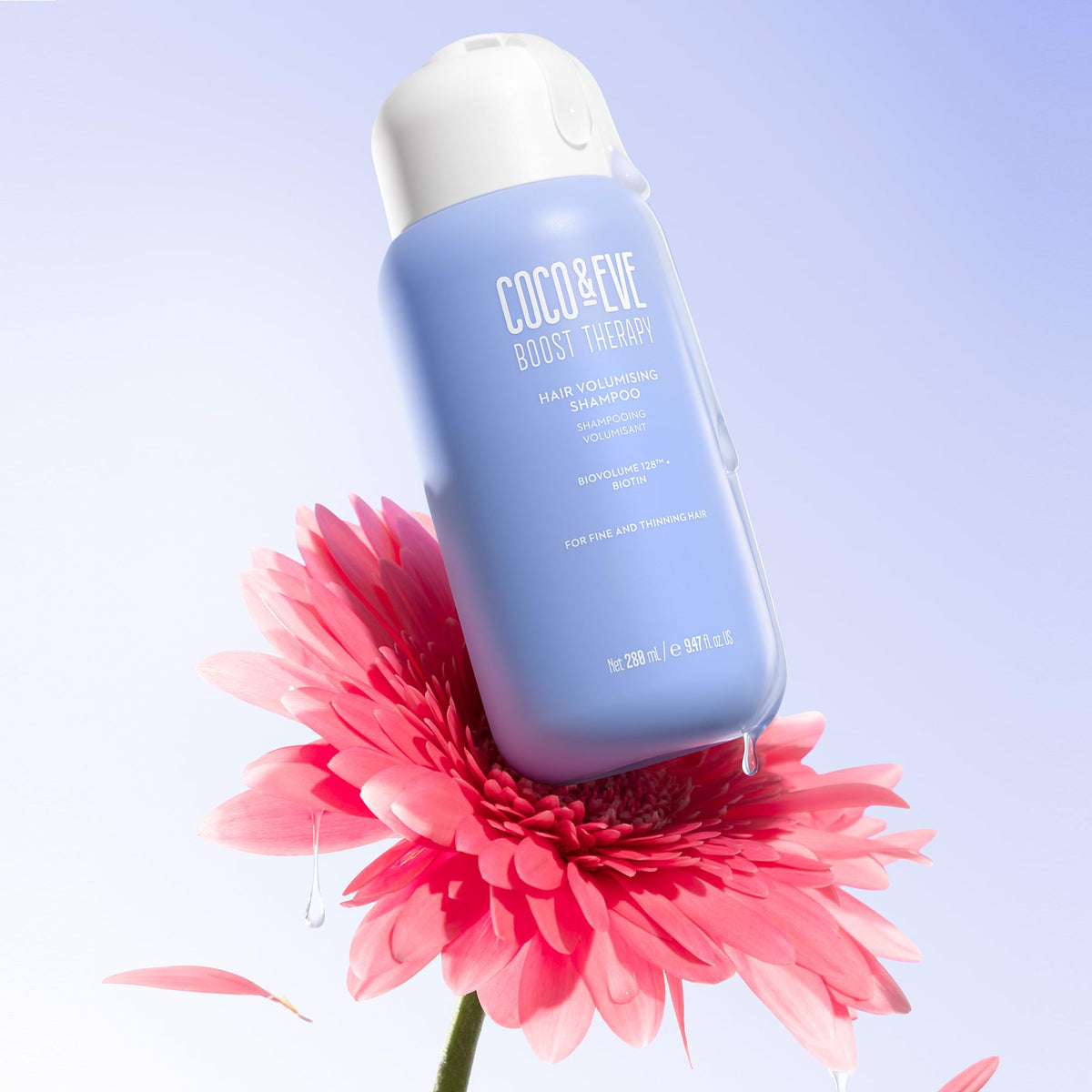 Coco & Eve on bathroom shelf styled for fuller hair routine appeal
